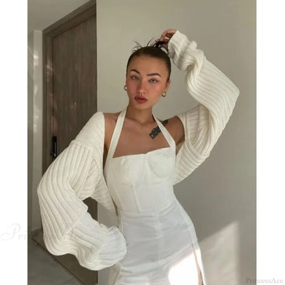 Y2K Drop Shoulder Crop Top Knit Cardigan