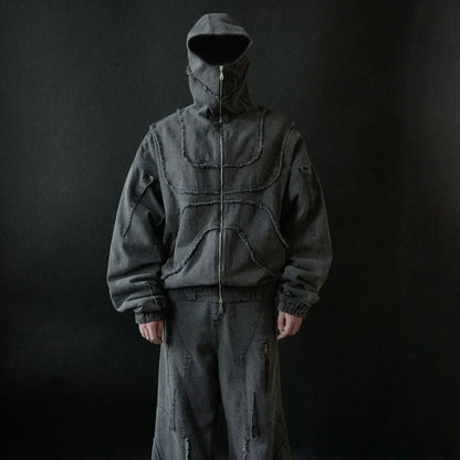 Y2K Gothic Denim Joining Zipper Hoodie