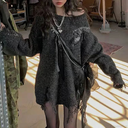Y2K Gothic Hole Vintage Oversized Sweater