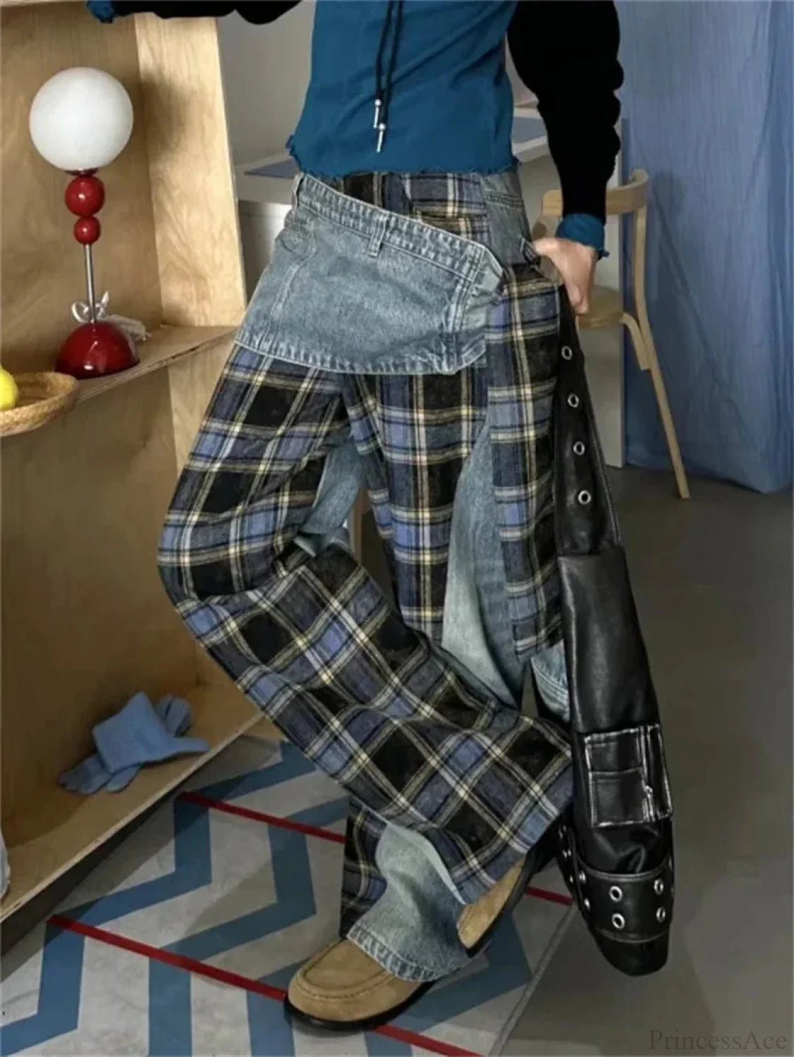 Y2K Gothic Large Checkered Denim Pant