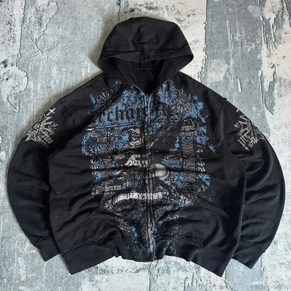 Y2K Gothic Skull Zipper Hoodie
