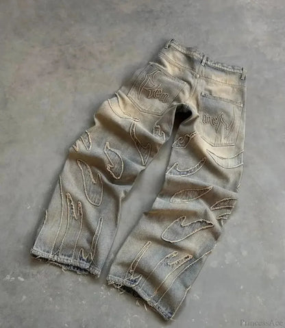 Y2K Gothic Tear Embroidered Pant
