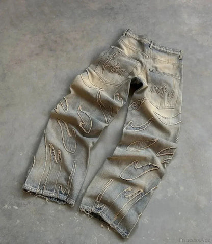 Y2K Gothic Tear Embroidered Pant