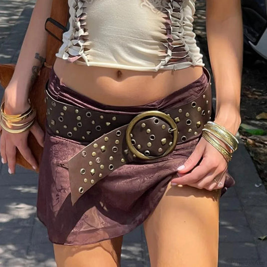 Y2K Gothic Vintage Riveted Pin Wide Cinch Belt