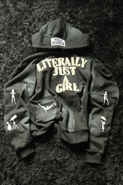Y2K Hip-Hop 3D Letter Print  Loose Zip Hoodie