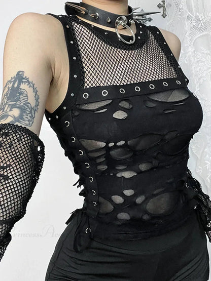 Y2K Mesh Patchwork Crop Top