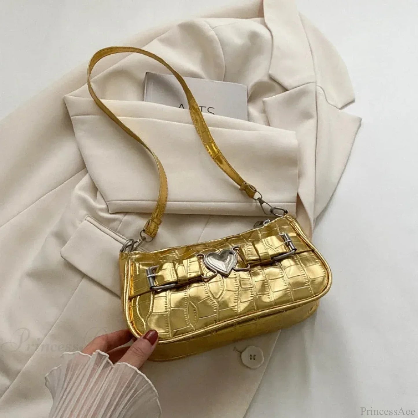 Y2K Peach Heart Leather Shoulder Bag