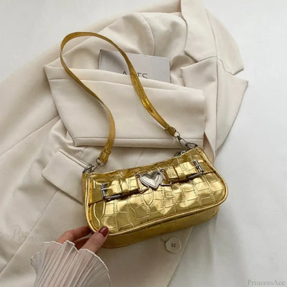 Y2K Peach Heart Leather Shoulder Bag