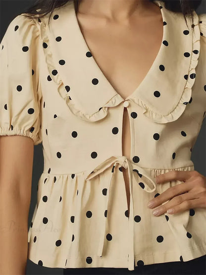 Y2K Peplum Ruffle Plaid Blouse