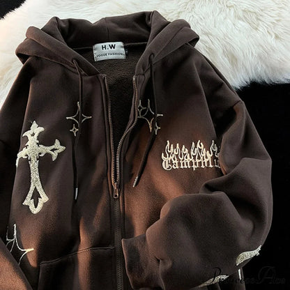 Y2k Rhinestone Skeleton Goth Hoodie