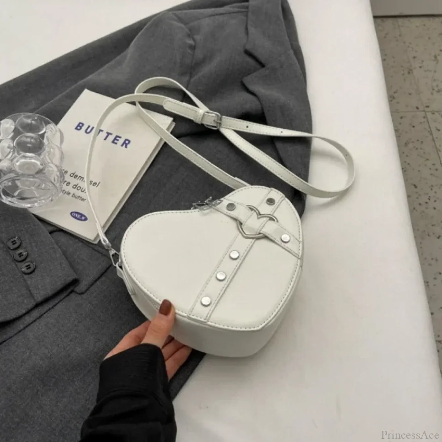 Y2K Rivet Heart-Shaped Crossbody Bag