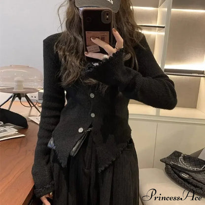 Y2k Vintage Grey Harajuku Long Sleeve Slim Casual Cardigan