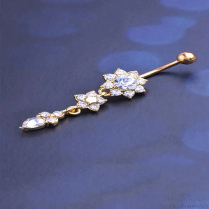 Yellow CZ Butterfly Heart Gothic Belly Ring