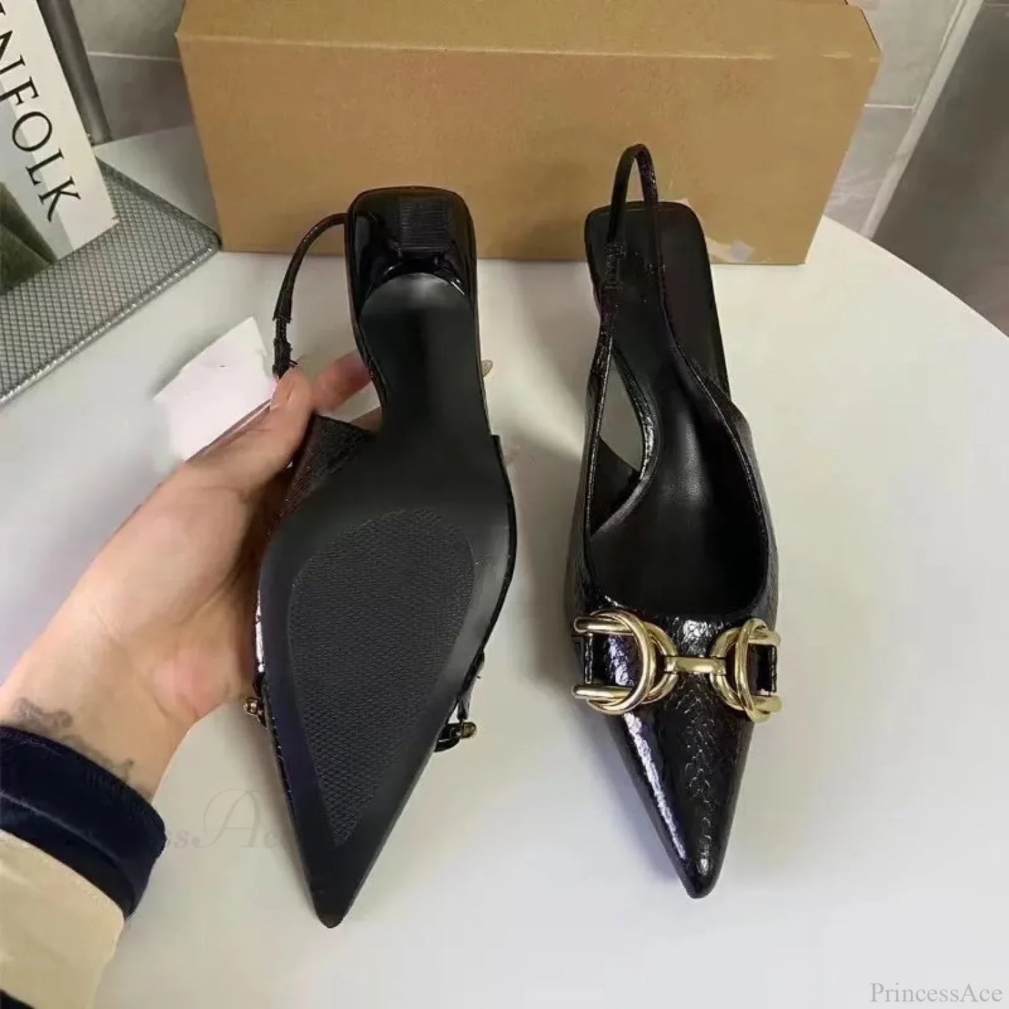 Yellow Ornamental Medieval Pointed Stiletto Slingback
