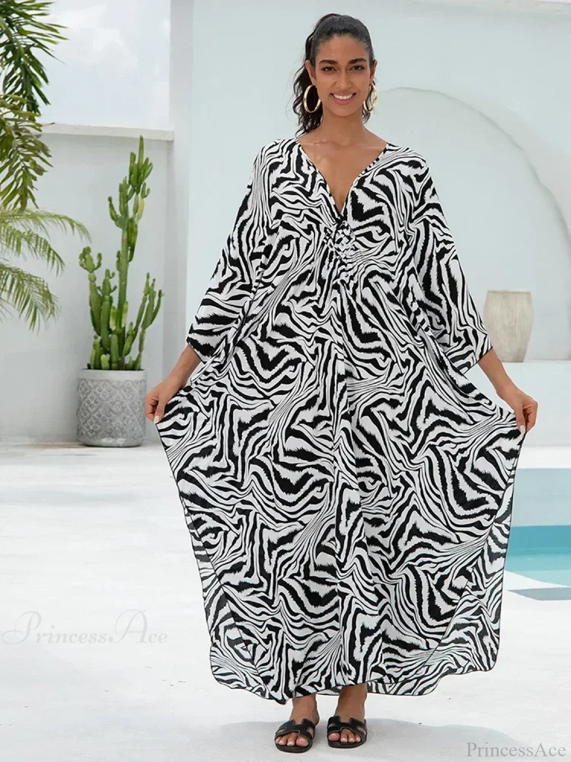 Vestido largo cubrecosturas de rayas de cebra