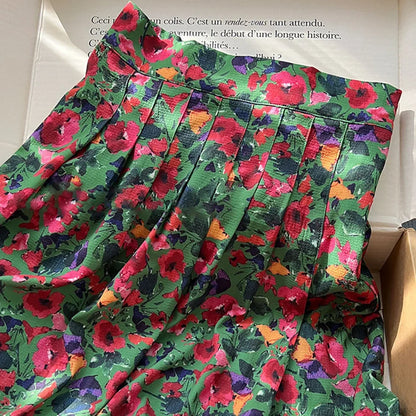 ZESSAM Flower Graphic Print High Waist Midi Casual Lady Skirt