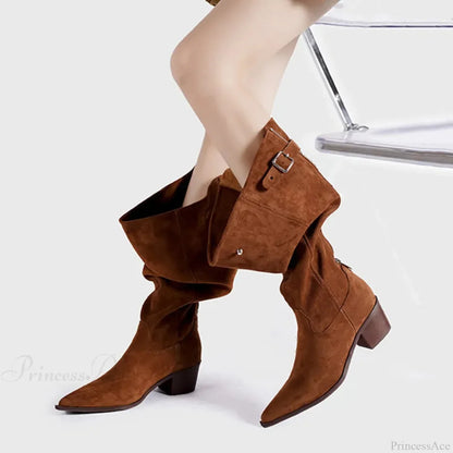 Zip False Leather Gothic Western Knee-High Boot