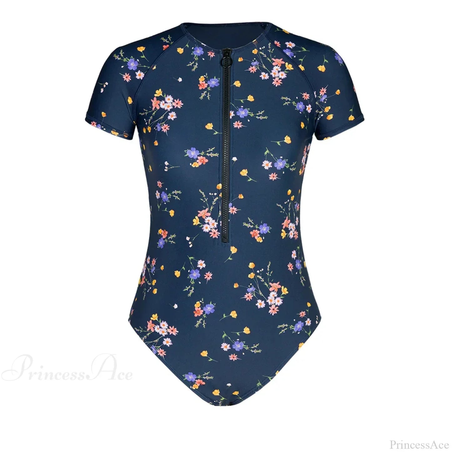 Zipper Short Sleeve High Neck One Piece Set