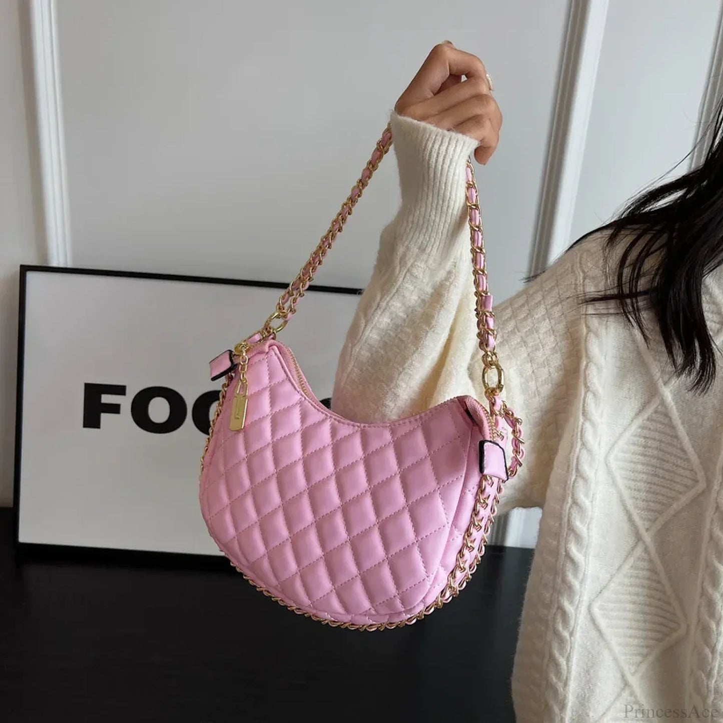Zipper Women's Bag Diamond Crossbody PU Leather Clutch
