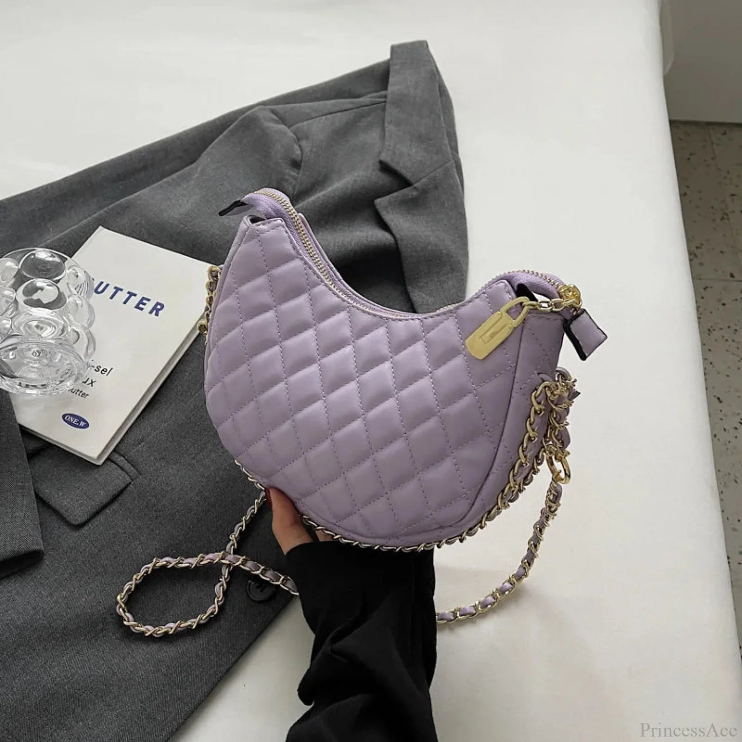 Zipper Women's Bag Diamond Crossbody PU Leather Clutch