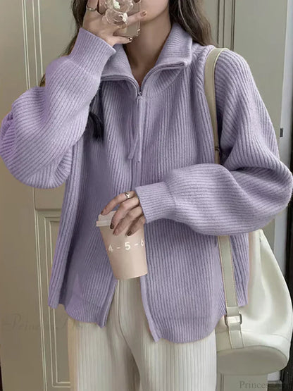 Zippered Knit Cardigan