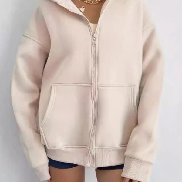 Cozy Zipper Hooded Cardigan Coat Cotton Blend