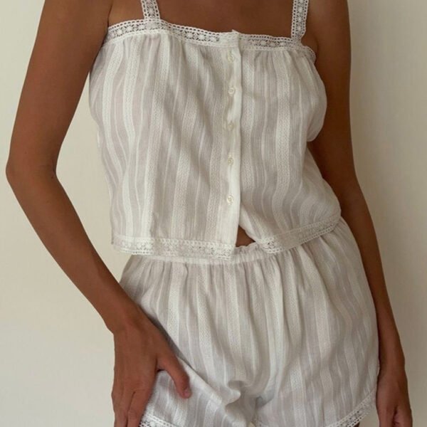 Two Piece Set Lightweight Striped Fabric Lace Trim