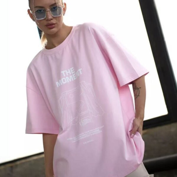 Oversized Cotton Tee With Graphic Print Pink