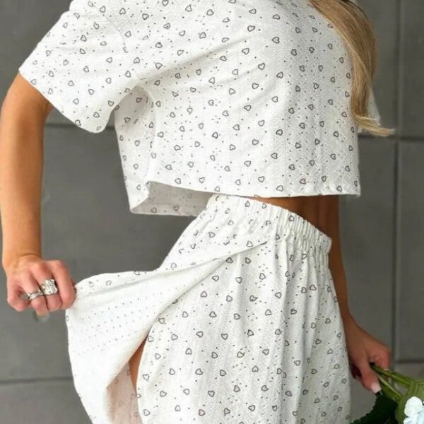 Printed Polyester Elastane Crop Top And Shorts Set
