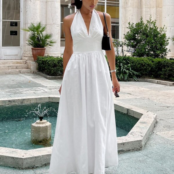 Halter Backless Maxi Dress Lightweight Fabric