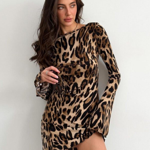 Mini Dress Leopard Print Stretch Fabric Open Back
