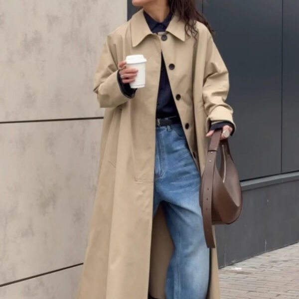 Oversized Trench Coat Durable Fabric Khaki