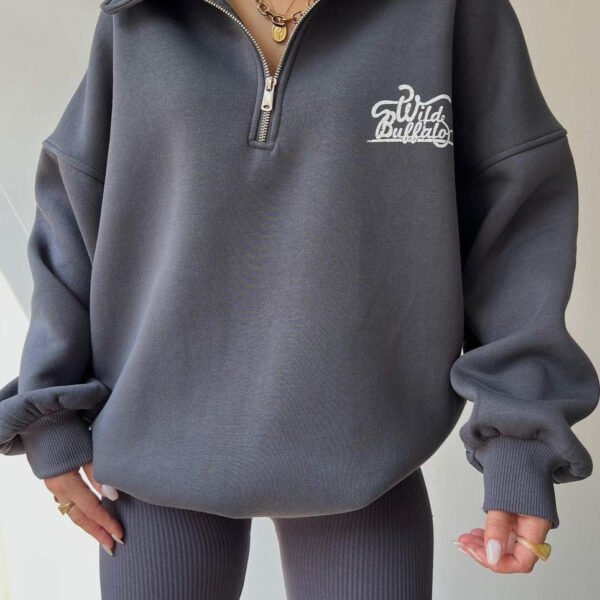 Oversized Half Zip Sweatshirt Cotton Blend Vintage Style