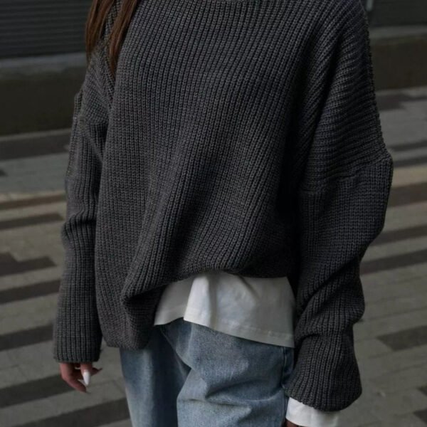 Round Neck Loose Knit Sweater For Women