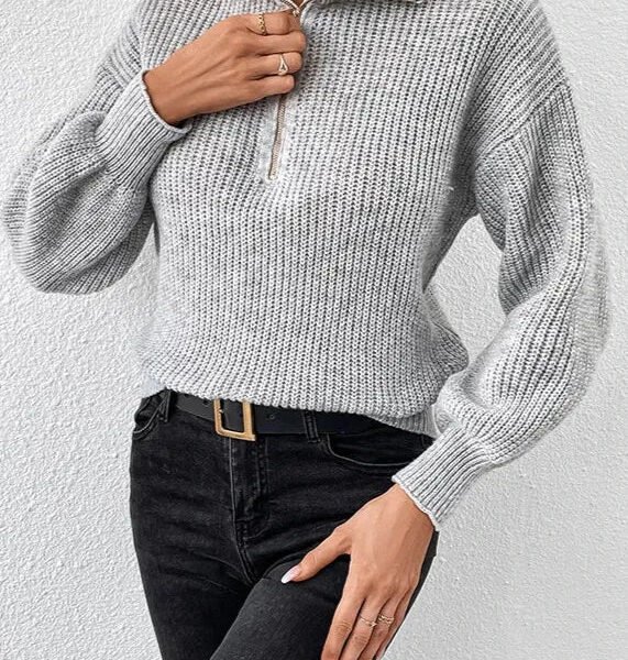 Cozy Knit Sweater With Zipper Detail